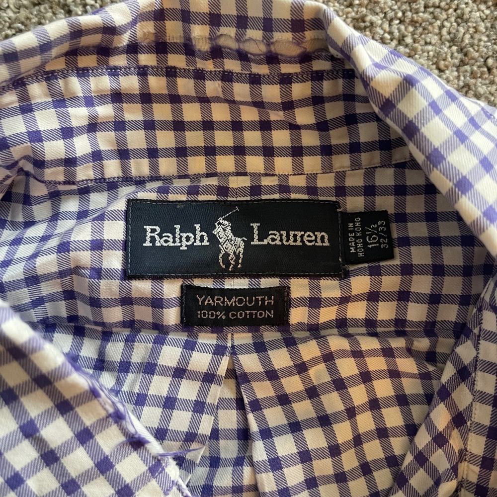 Mens Ralph Lauren Yarmouth Shirt 16.5 32/33 Purple Gingham Good Button Down - Picture 4 of 8
